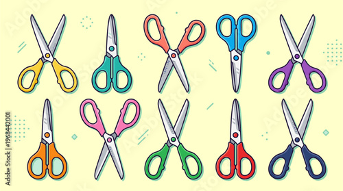 Colorful scissors set vector illustration for school and office
