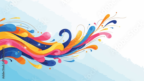 Colorful, flowing abstract design with wave-like forms on light blue background