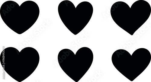 Simple black heart shapes set of six vector art