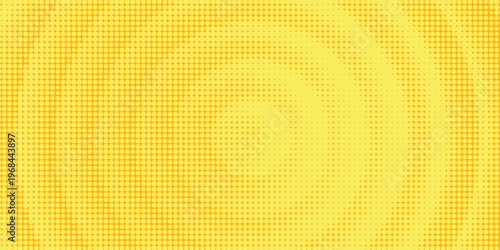 Yellow halftone pattern. Retro comic gradient background. Bright orange pixelated dotted texture overlay. Cartoon pop art faded gradient pattern. Vector backdrop for poster  banner  advertisement
