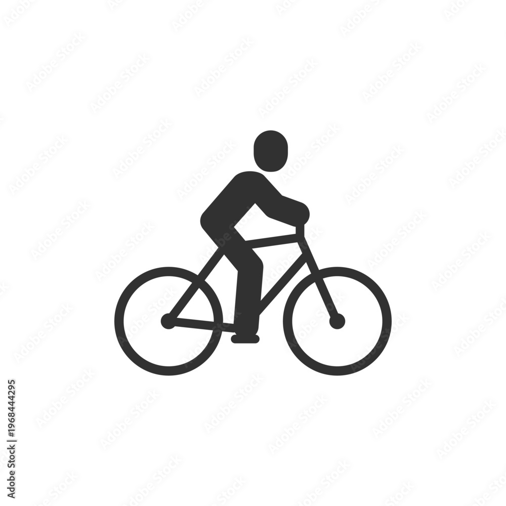 Naklejka premium Cyclist riding bicycle icon. Outdoor cycling sport and active lifestyle concept. Monochrome black and white symbol