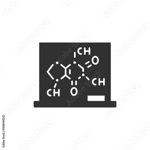 Chemical formula board icon. Organic chemistry structure and scientific study. Monochrome black and white symbol