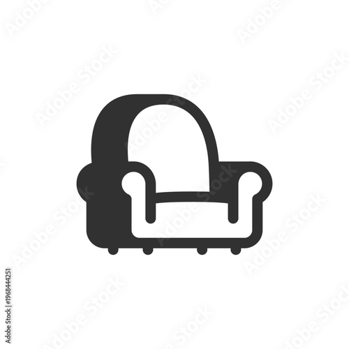 Classic upholstered armchair icon. Comfortable living room furniture seat. Monochrome black and white symbol
