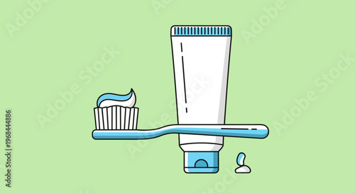 Toothbrush with toothpaste on a light green background.