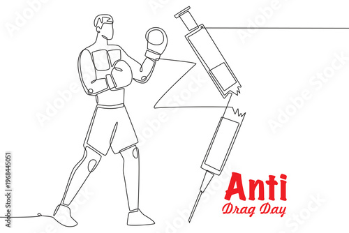 Anti drug day concept one-line drawing