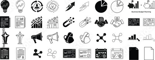 Collection of diverse icons representing business, communication, and analytics concepts Vector