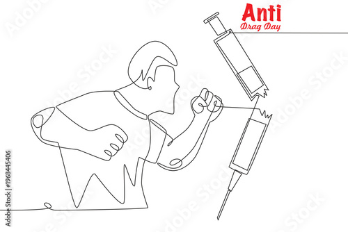 Anti drug day concept one-line drawing