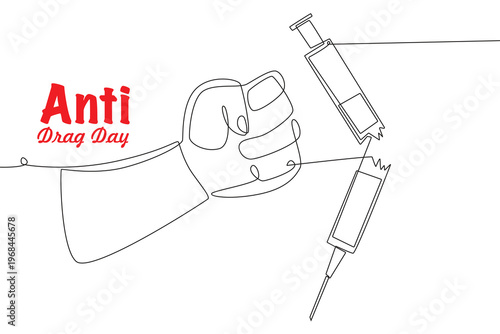 Anti drug day concept one-line drawing