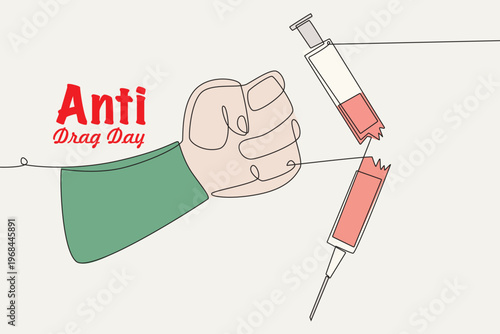 Colored Anti drug day concept one-line drawing