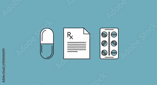 Medical prescription concept with pill capsule and tablet blister pack.