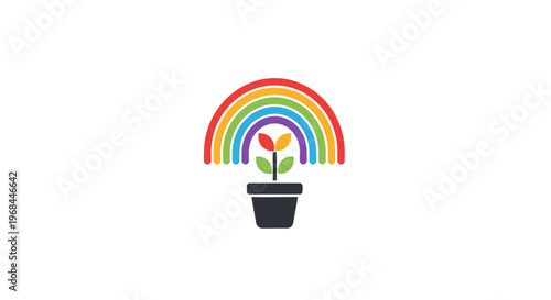 Rainbow over flower pot.