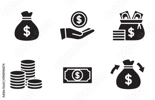Modern finance and banking icons illustrating money management transactions and growth concepts.
