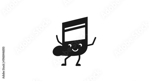 Smiling music note character dancing.