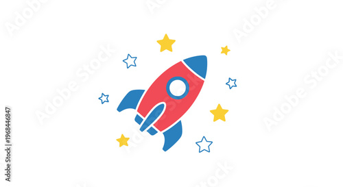 Rocket Ship Blasting Off Space.