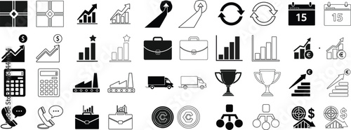 Collection of diverse icons representing business, finance, and achievement concepts Vector