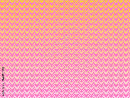 Pink Seigaiha Japanese Wave Pattern with Yellow to Salmon Pink Gradient Background