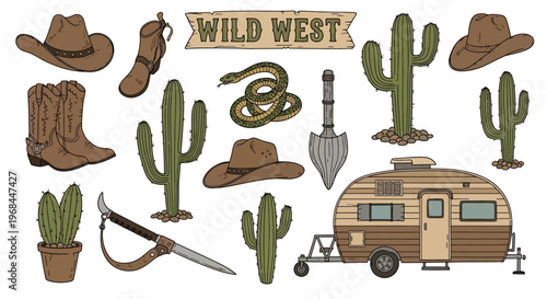 Wild West Cowboy Desert Icons.