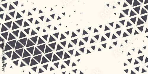 Triangle Shapes Vector Abstract Geometric Technology Background. Radial Composition Halftone Frame Triangular Retro Simple Pattern. Minimal Style Dynamic Tech Wallpaper