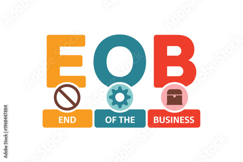 Colorful End of Business Graphic Design with Icons and Text