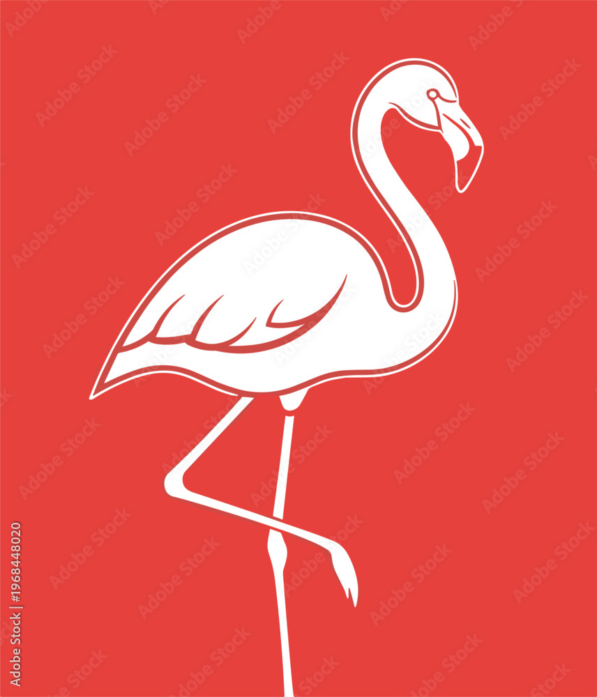 Obraz premium Minimalist White Flamingo Silhouette on Red Background for Nature and Wildlife Design