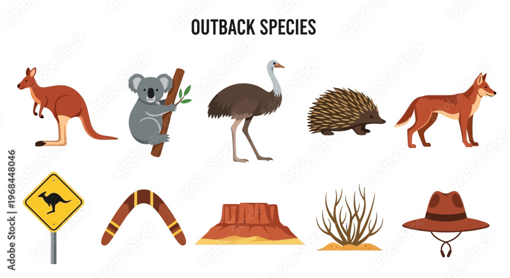 Obraz premium Australian Outback Wildlife and Symbols.