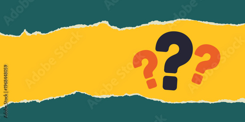 Creative graphic design with question marks on torn paper effect background