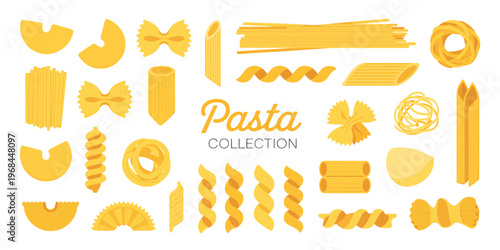 Colorful collection of various pasta shapes isolated on transparent background