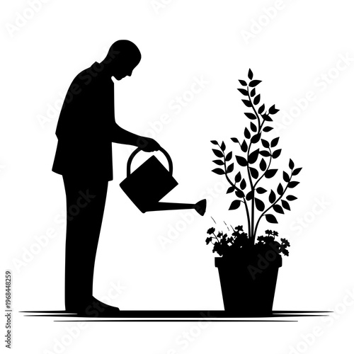 silhouette of a girl with a watering can