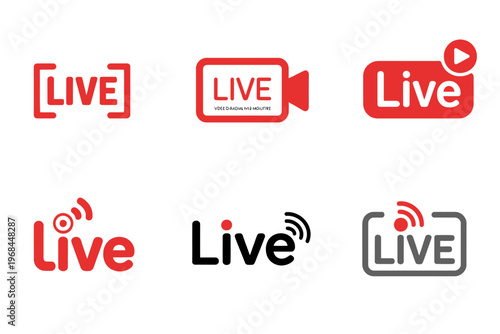 Collection of live streaming broadcast icons with different styles and designs