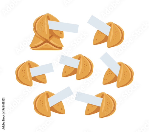 Fortune cookies with various inspiring messages, symbolizing luck, hope, and new beginnings, predicting a positive future