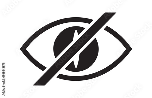 Eye icon with a diagonal line through it, symbolizing invisibility, hidden, or not visible concept.