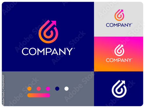 Trading company logo. Colorful drop with upward arrow. Corporate identity, corporate symbols.