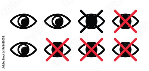 Collection of eye icons, some with red crosses indicating a hidden or disabled view feature.
