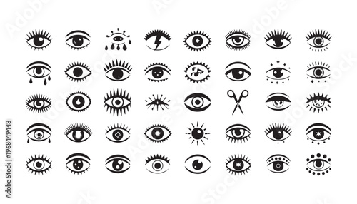 Large collection of mystical and alternative eye symbols with diverse decorative patterns and creative icons.