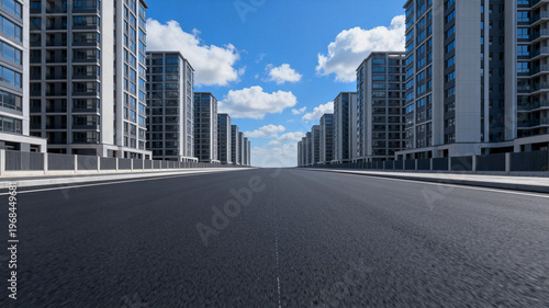 Modern Urban Street with High-rise Residences