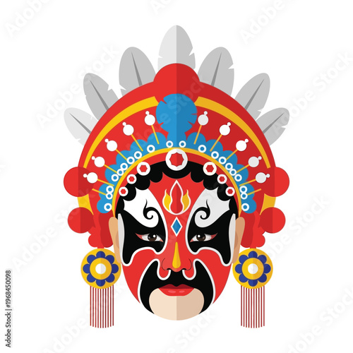 Beijing Opera Face with Ornate Headdress Illustration