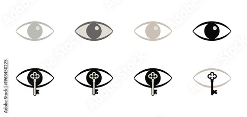 Set of eye and key icons, concept of privacy and security, vector illustrations of access and vision.