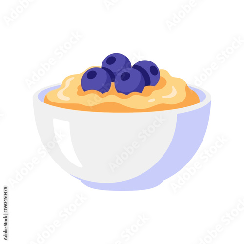 Oatmeal with Blueberries in a White Bowl Illustration