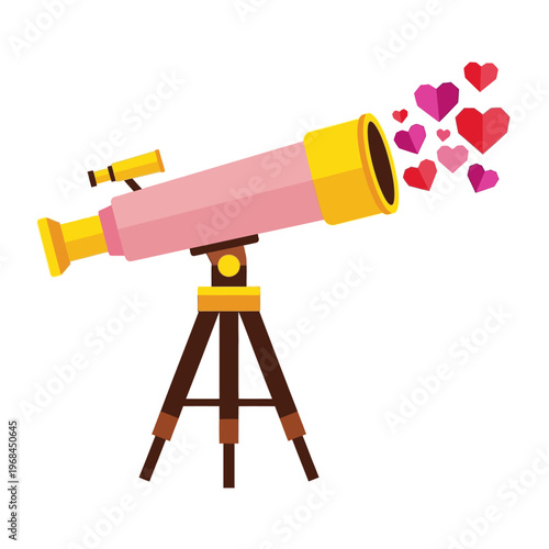 Telescope Showing Love with Heart Shapes Illustration