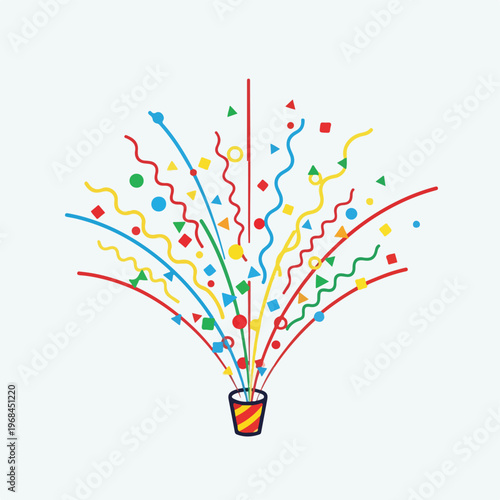 Colorful celebration popper with streamers, shapes, and confetti