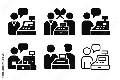 Consultant Logo Variations. A consultant helping a small business improve its operations. Icon set. Set Logo of A consultant helping a small business improve
