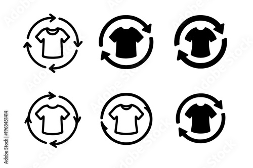 Ethical Fashion Logos. Ethical fashion. Icon set. Set Logo of Ethical fashion: circular arrows around garment. harmonious logo variations of the same