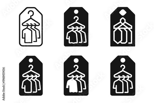 Uniform Hanger Logo Set. Hanging clothes on matching hangers for uniformity. Icon set. Set Logo of Hanging clothes on matching hangers for uniformity: closet