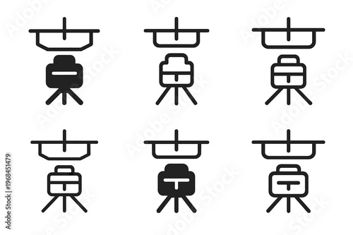 Ceiling Installation Icons. Ceiling installation diagram. Icon set. Set Logo of Ceiling installation diagram: laser level line for ceiling alignment.
