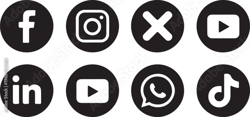 Set of social media and video platform icons on transparent background