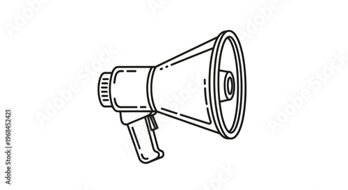 An isolated 3d old metal megaphone object and empty tin container equipment on a white background representing communication technology with nobody