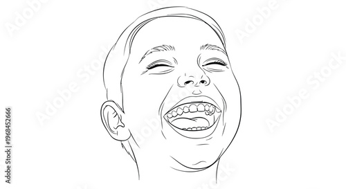 A vector art illustration of a smiling man's face and head featuring a black sketch drawing of his eyes nose and hair for a character portrait of a person