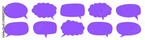 Collection of purple doodle speech bubbles, stickers, text boxes icons