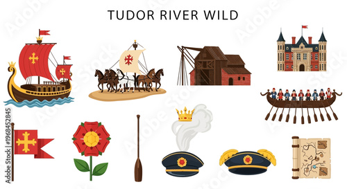 Tudor River Wild Historical Illustration Set.