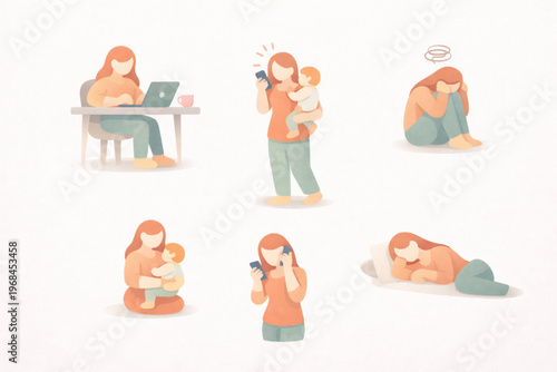 Motherhood Icon System Representing Modern Parenting Challenges